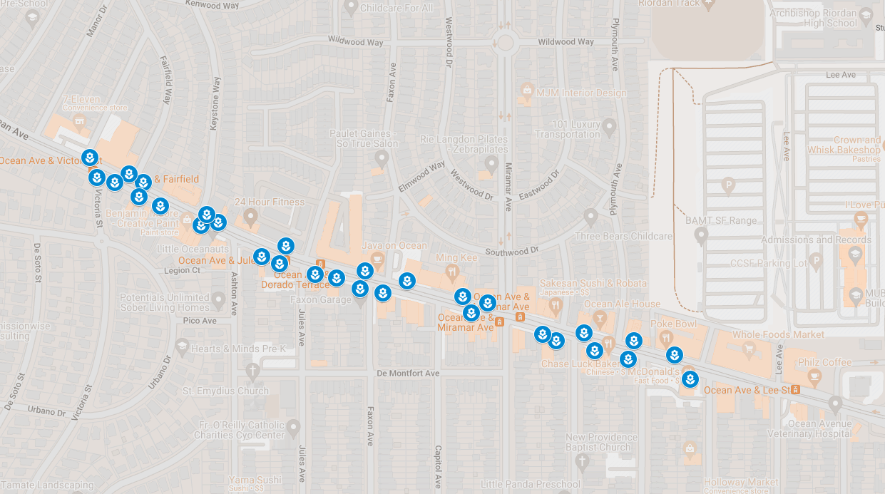 Map of Ocean Avenue flower baskets