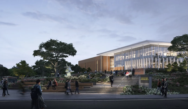 A rendering of a building complex.