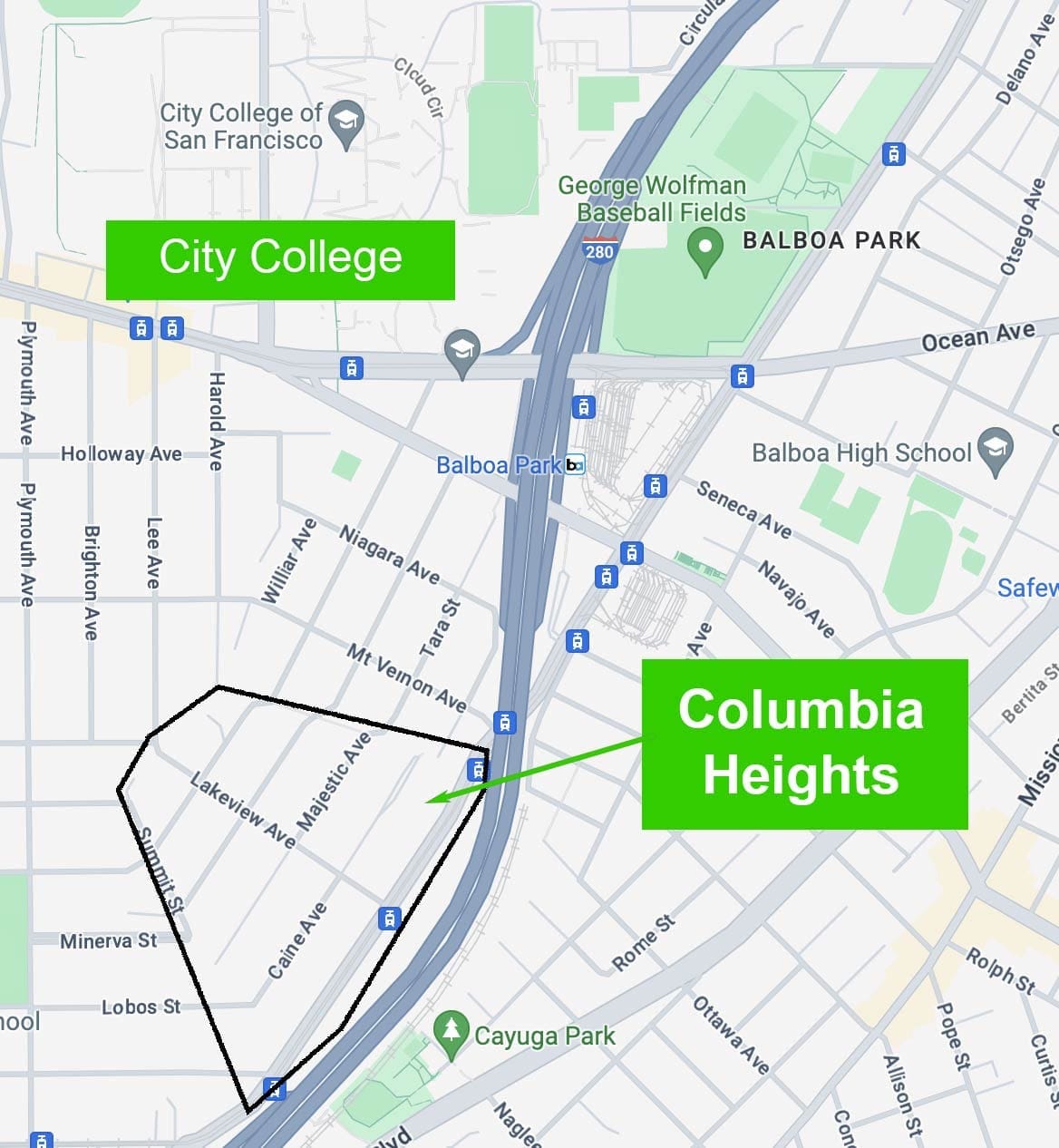 Map showing the Colombia Heights development boundary