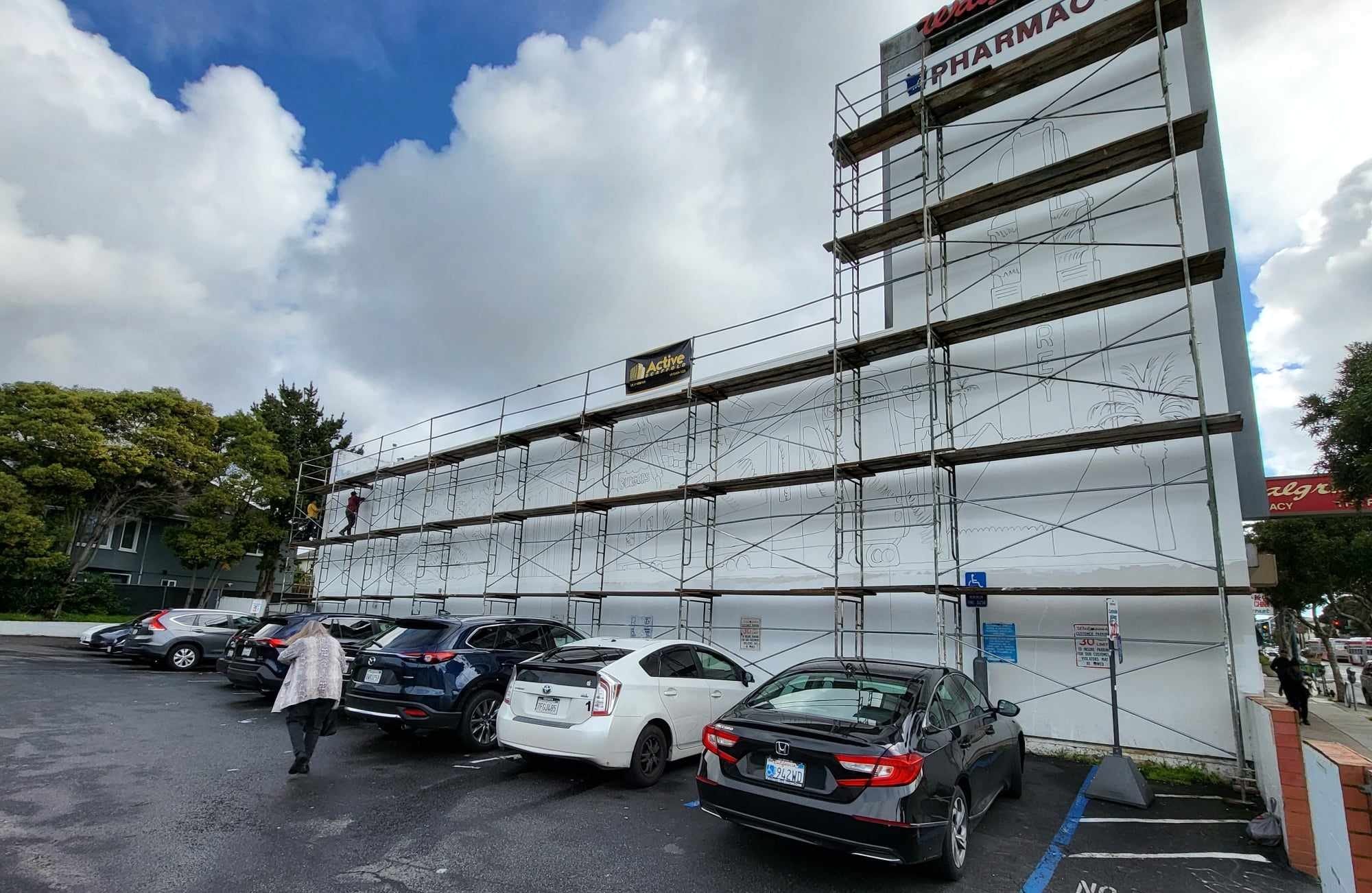 Walgreens building with scaffolding.