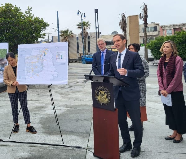 Press conference at a plaza.