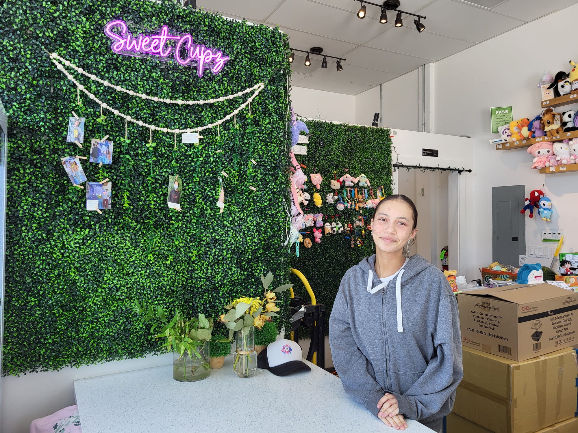Woman at a counter.