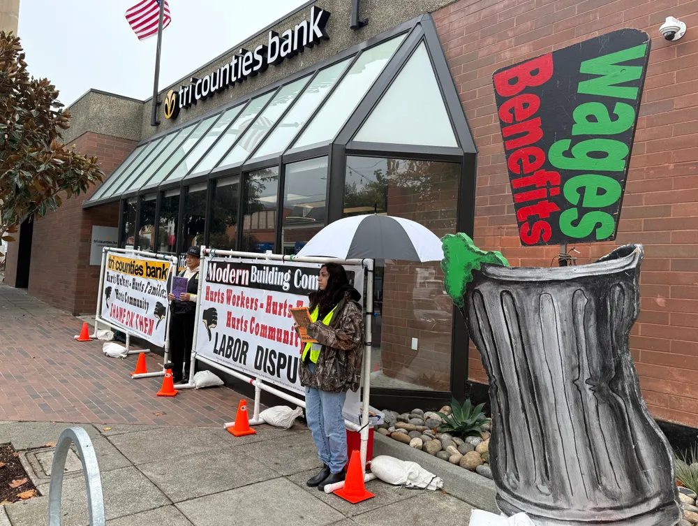 Protest at bank.