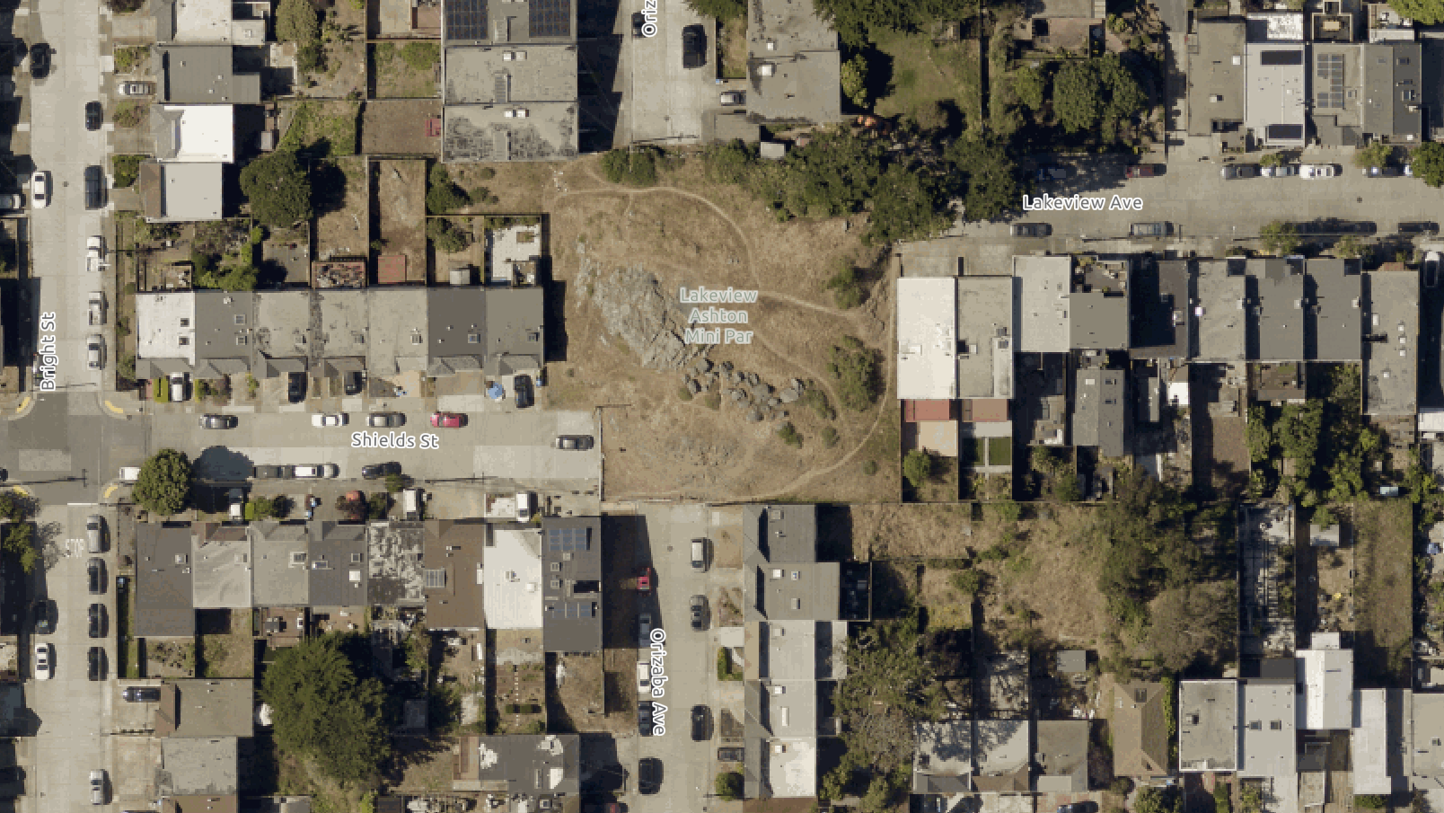 An aerial shot of the Lakview-Ashton Mini Park.