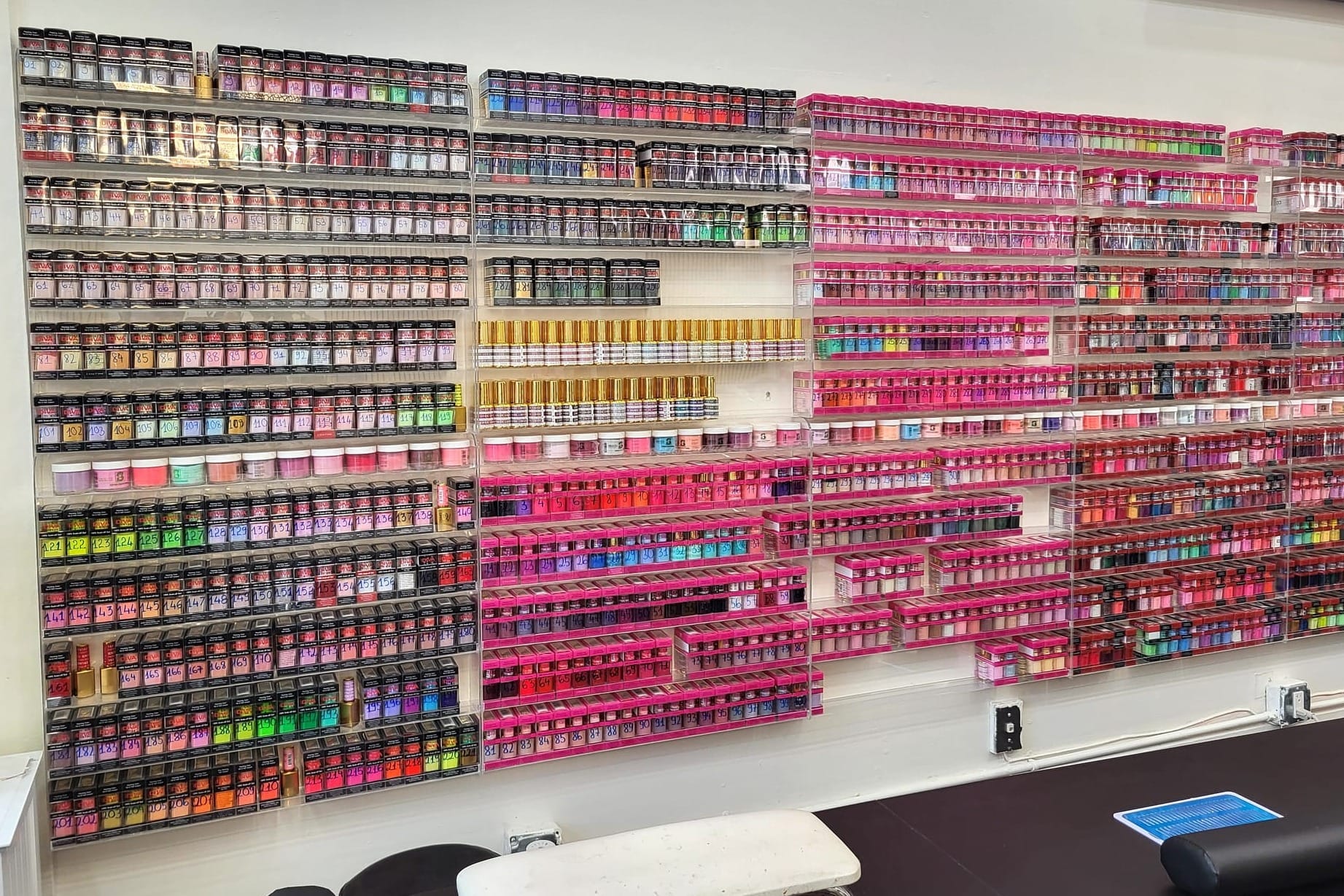 A wall of nail paint.