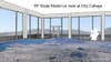 A rendering shows a model of San Francisco in a room with the silhouette of a person.