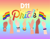 A pride cartoon illustration with rainbow flags and hands with sexuality flag bracelets