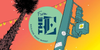 A hand-drawn graphic with a pedestrian signal, palm tree and string lights with the Excelsior night market logo.
