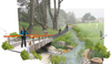 A creek with people recreating.