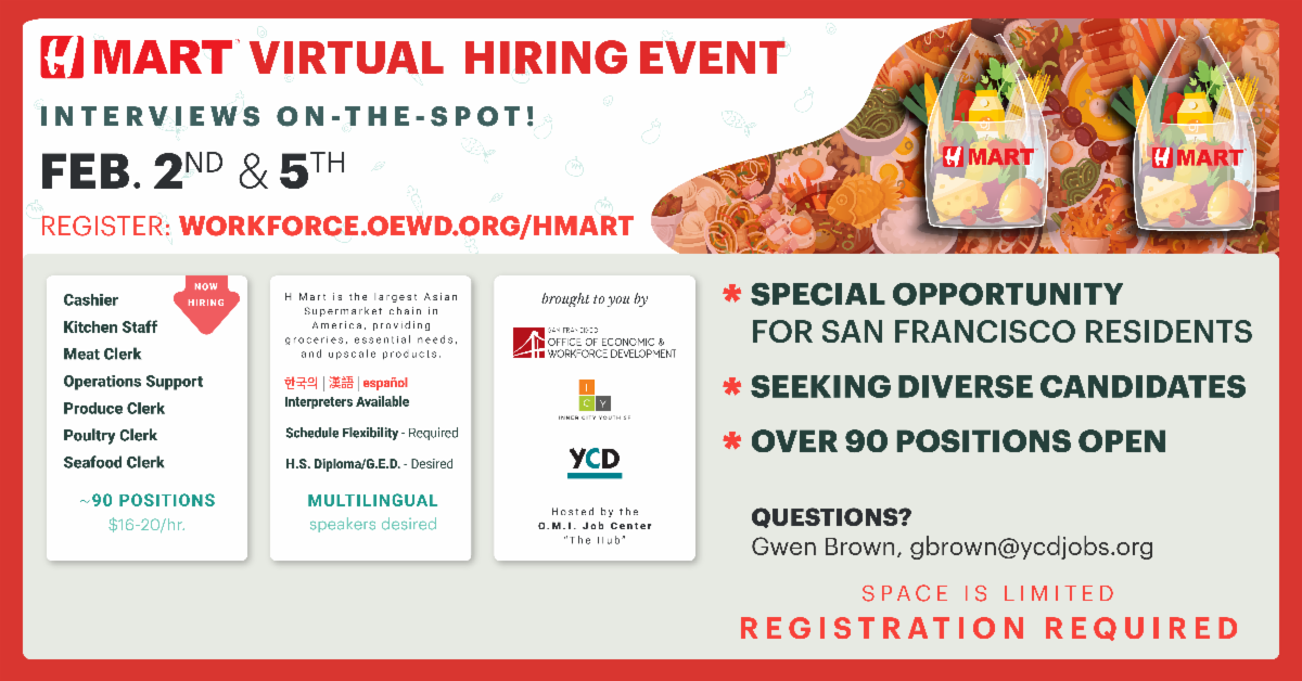In Advance Of Supermarket H Mart Opening, 2 Virtual Hiring Events Organized To Fill 90 Positions
